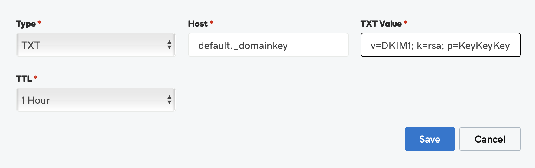 Adding DKIM record in GoDaddy DNS manager