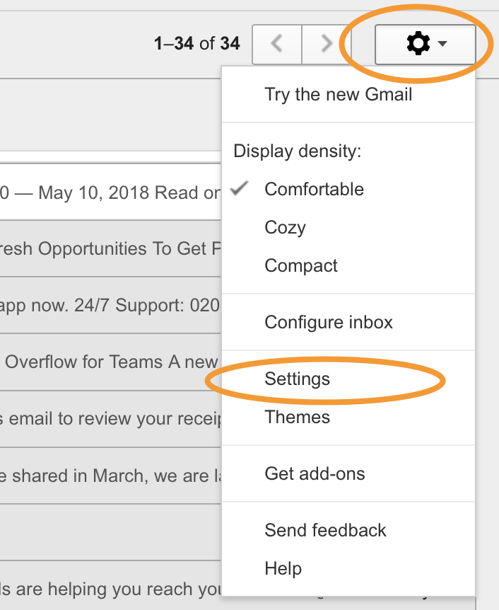 Open settings in Gmail