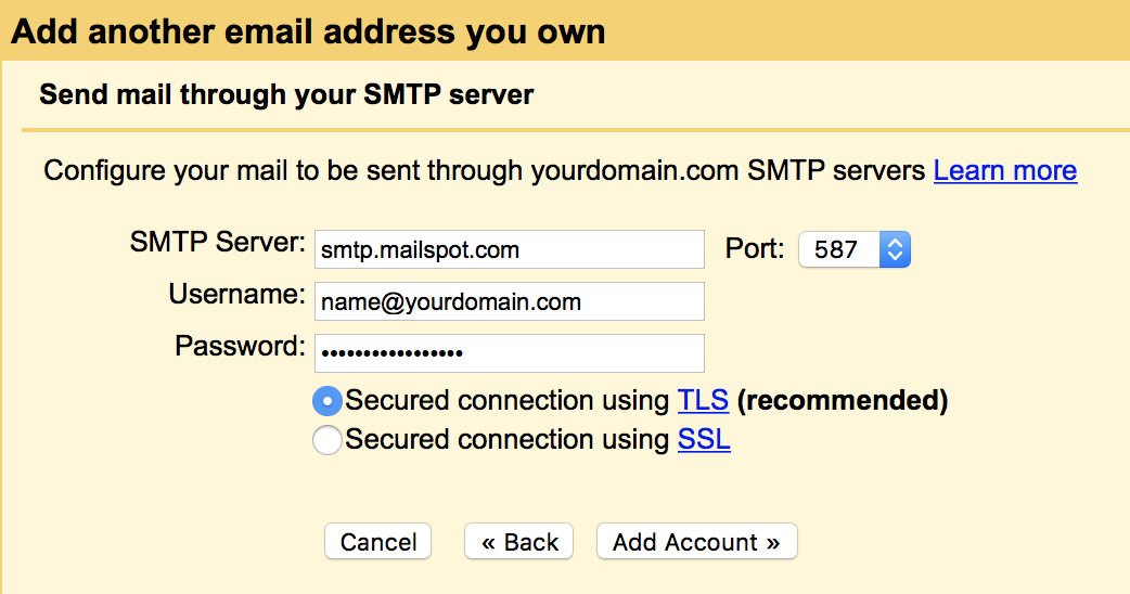Insert SMTP settings